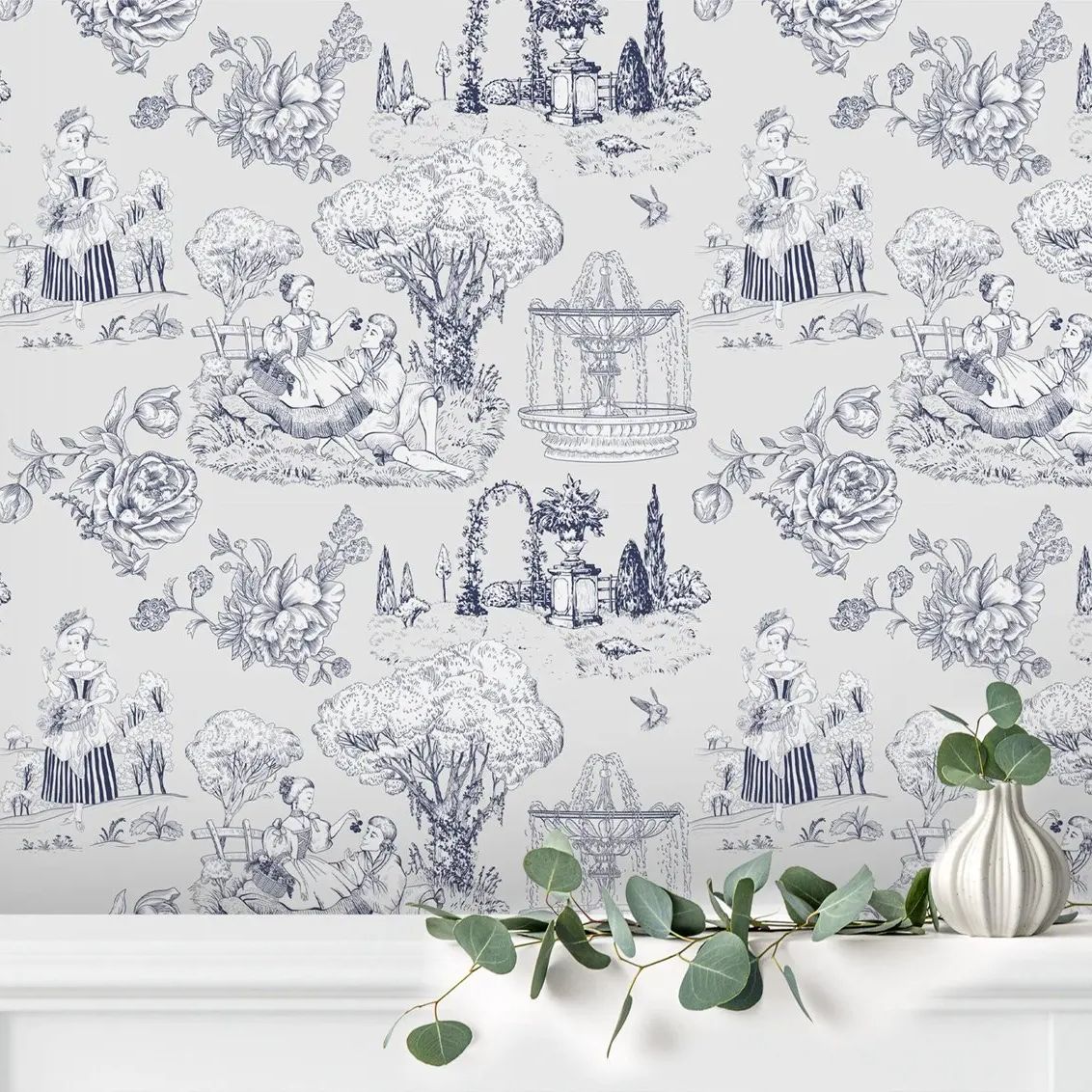 Toile De Jouy Wallpaper Classi - Herbal Wallpaper ulasan dan harga