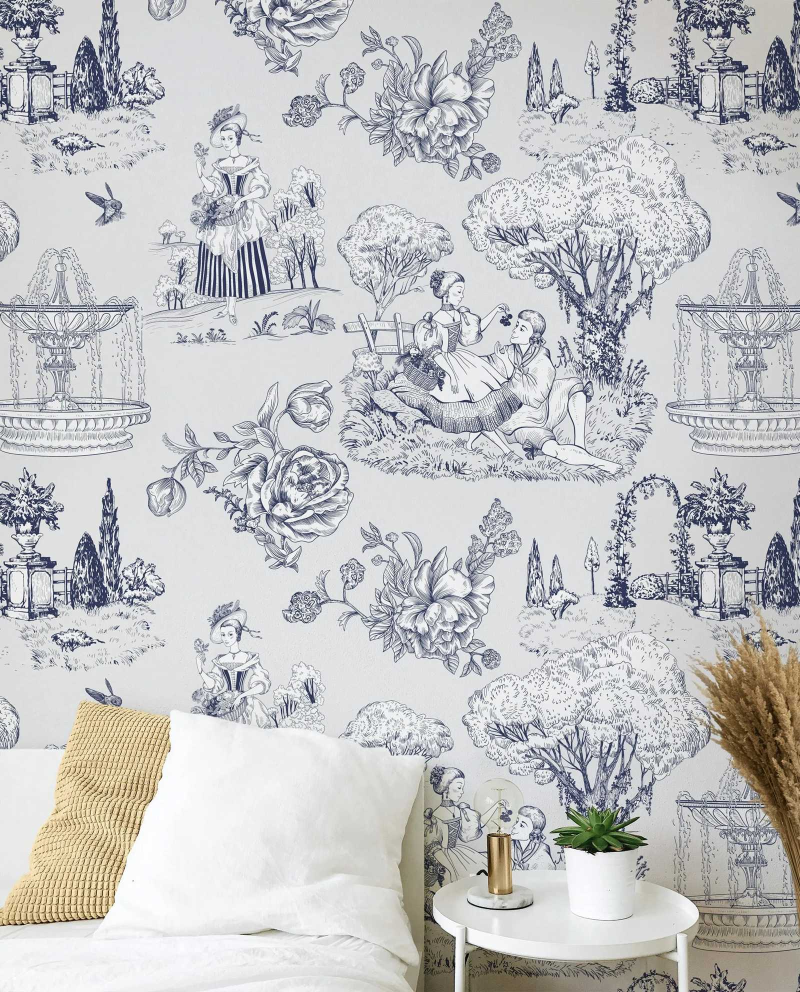 Toile De Jouy Wallpaper Classi - Herbal Wallpaper ulasan dan harga