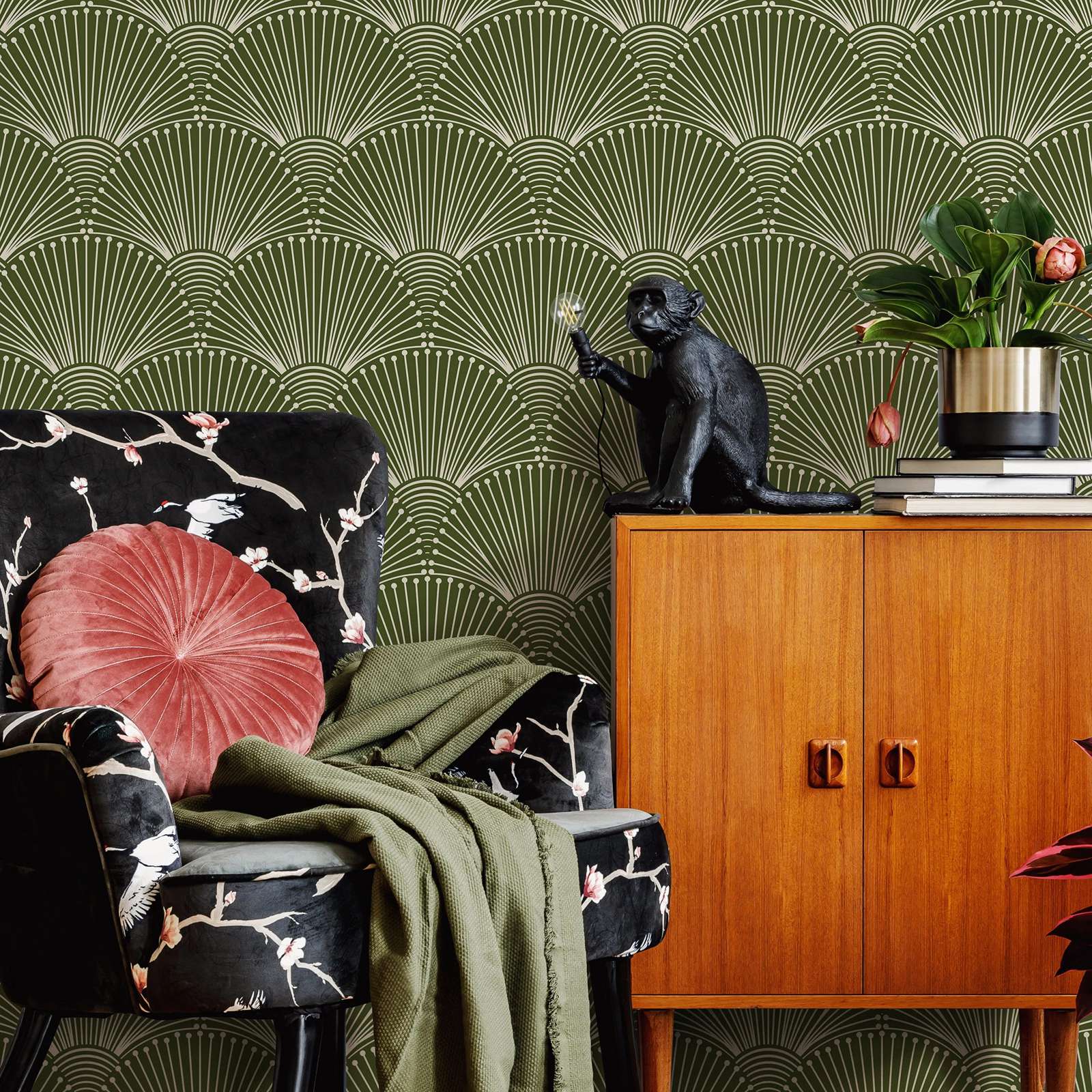 Green Modern Palms Wallpaper P - Herbal Wallpaper ulasan dan harga