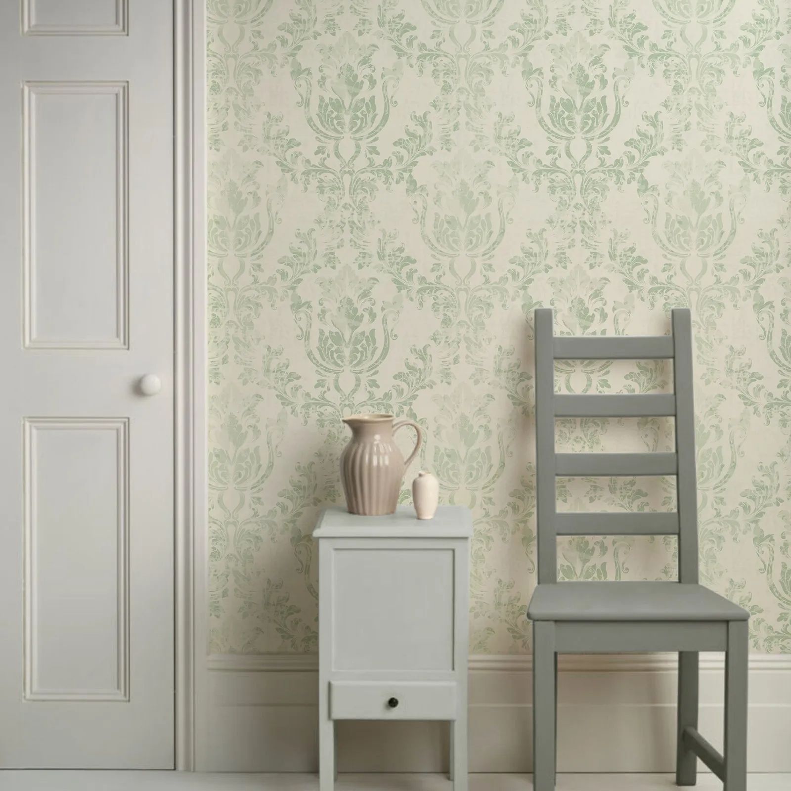 Vintage Green Damask Wallpaper - Herbal Wallpaper ulasan dan harga