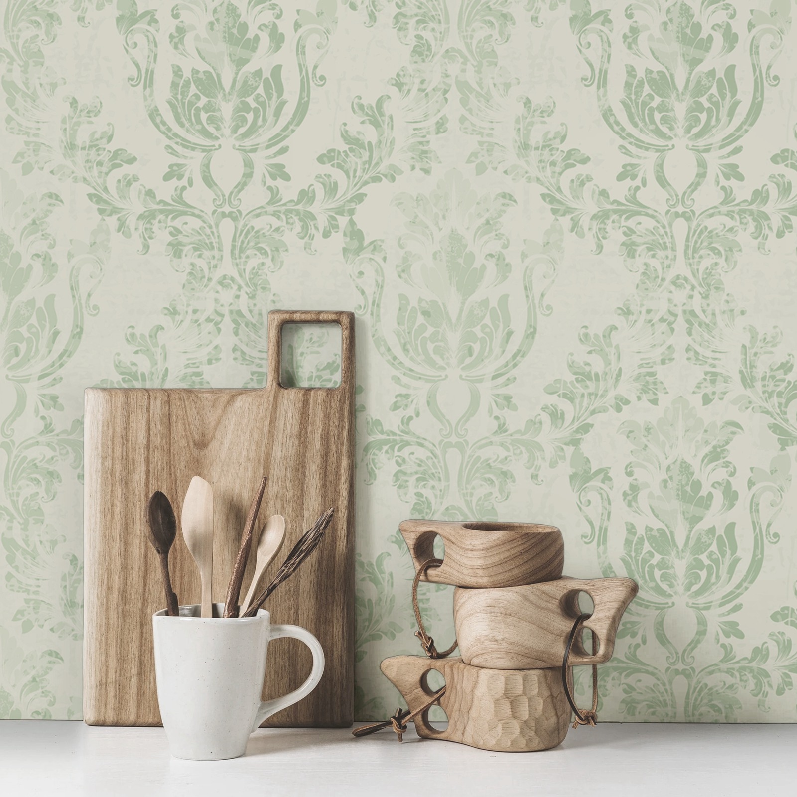 Vintage Green Damask Wallpaper - Herbal Wallpaper ulasan dan harga