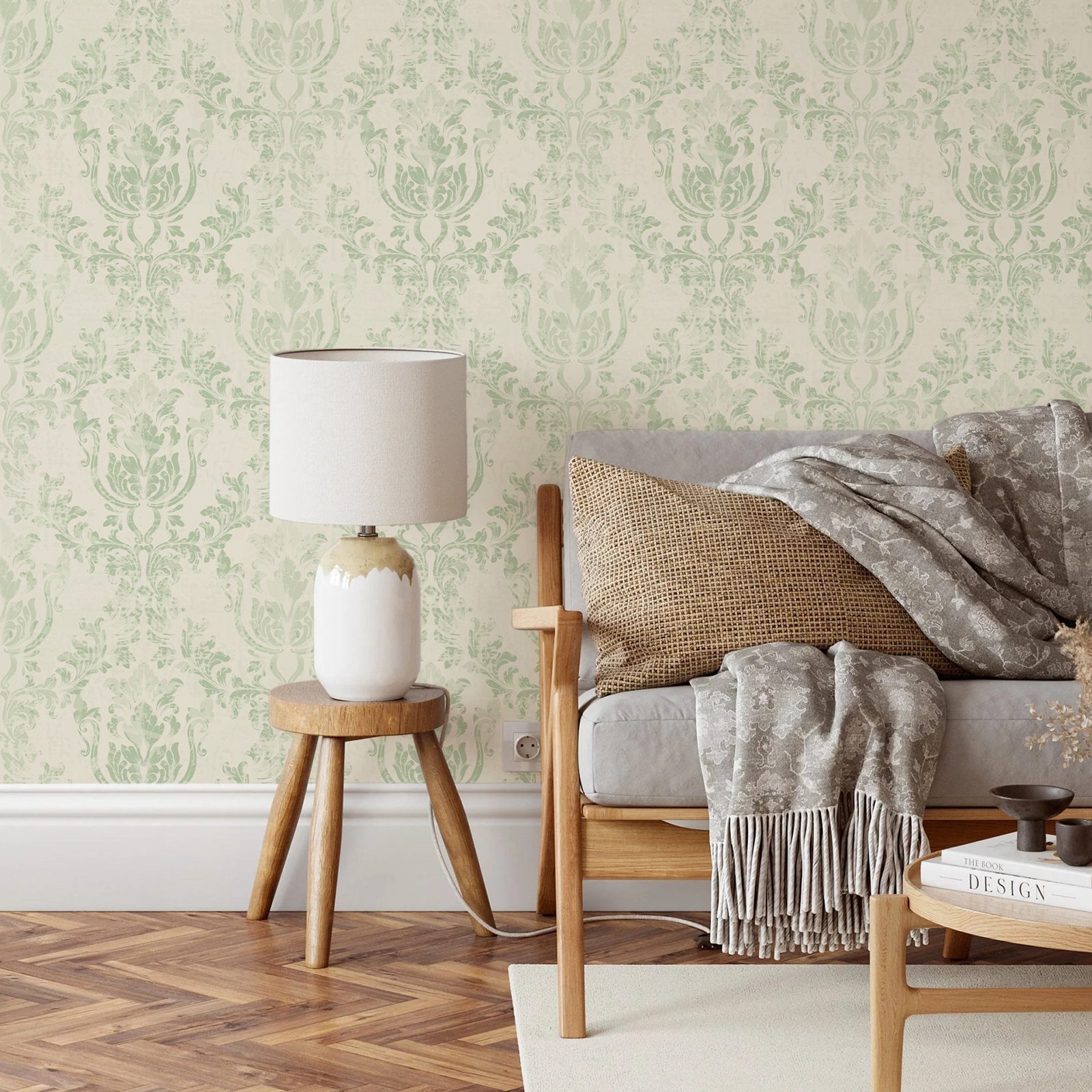 Vintage Green Damask Wallpaper - Herbal Wallpaper ulasan dan harga