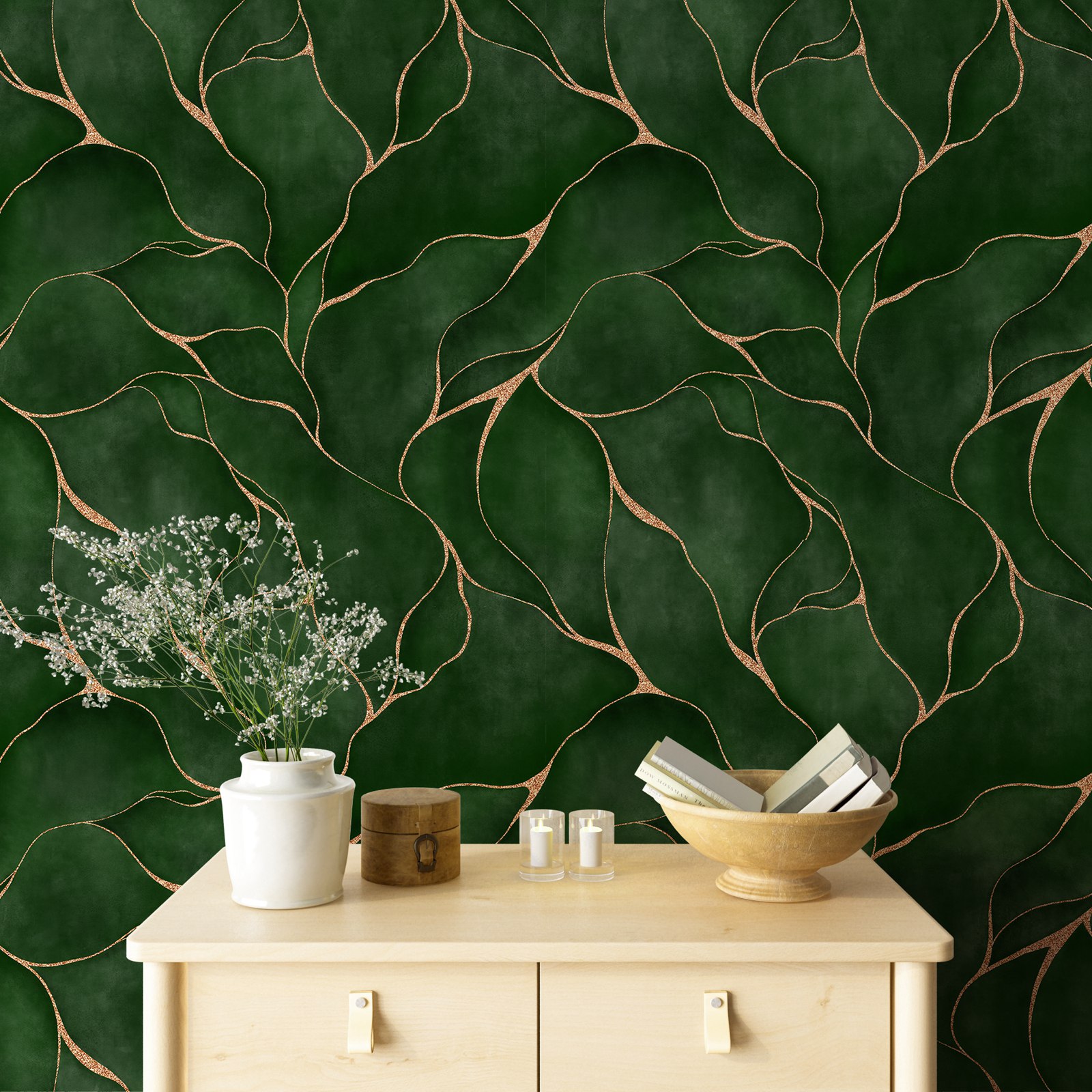 Green Watercolor Leaves Wallpa - Herbal Wallpaper ulasan dan harga
