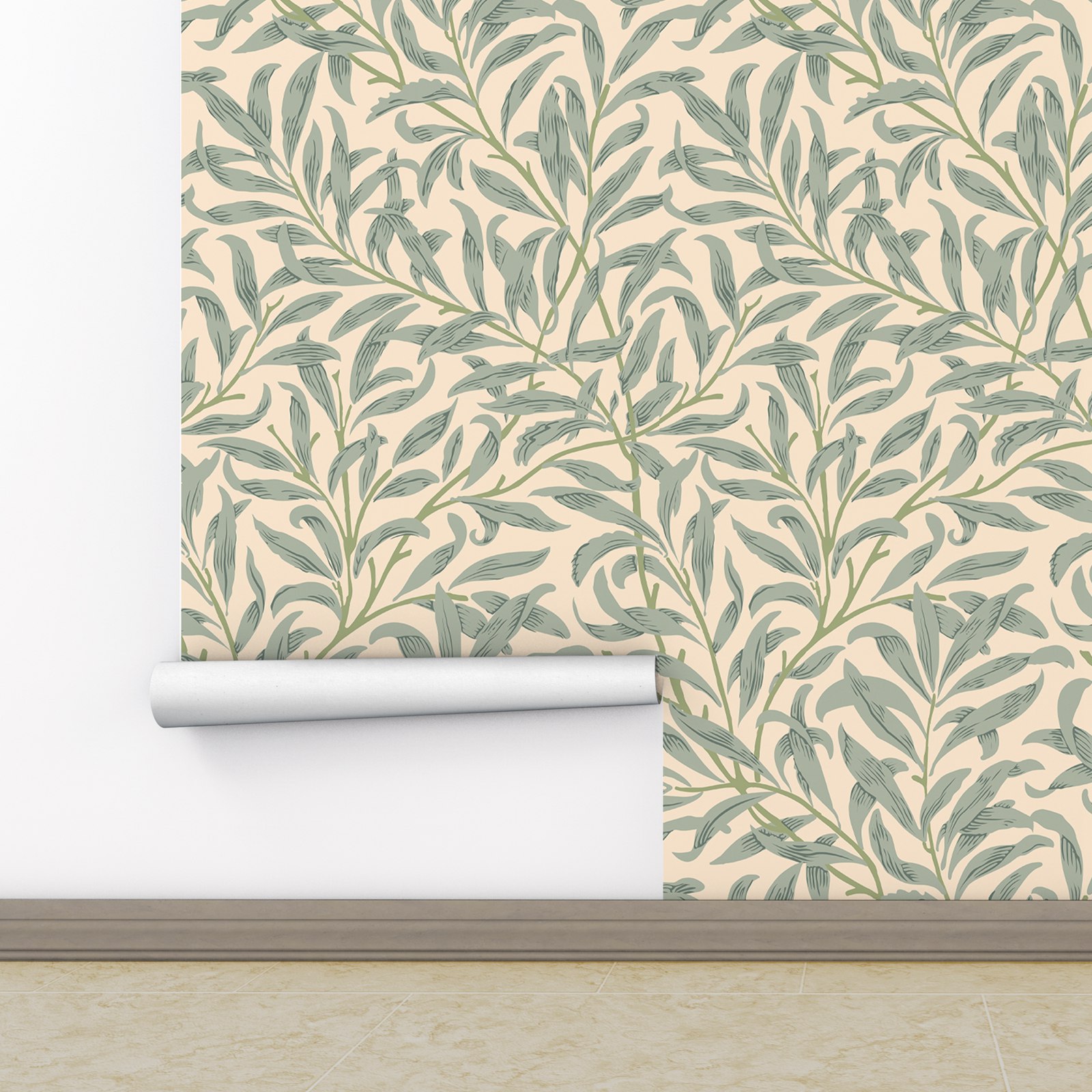 Green Leaf Wallpaper,Beige Col - Herbal Wallpaper ulasan dan harga