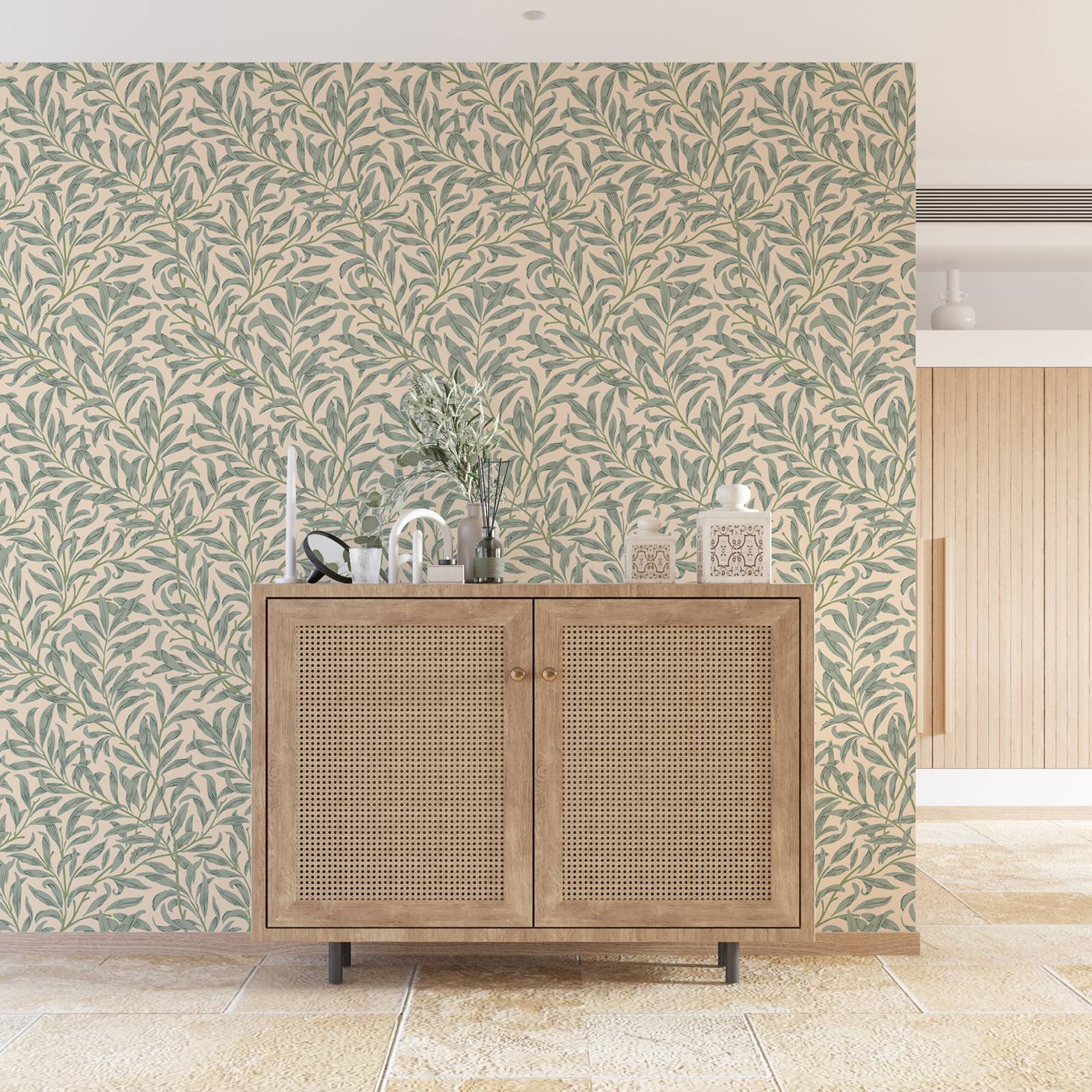 Green Leaf Wallpaper,Beige Col - Herbal Wallpaper ulasan dan harga